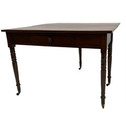 Georgian mahogany tea table, fold-over top with gate-leg action, single drawer