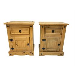 Pair pine bedside cupboards, fitted with single drawer and cupboard