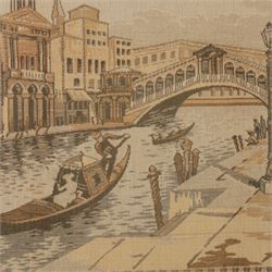 Pair of  machine woven tapestries, of Venezia and Napoli, framed H55cm, L149cm   