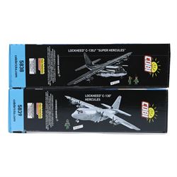 Two Cobi Bricks 1:61 scale Armed Forces model aircraft sets, comprising no. 5838 Lockheed C-130J 'Super Hercules' and no. 5839 Lockheed C-130 'Hercules', both in sealed boxes
