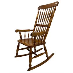 19th century elm and beech spindle back rocking chair