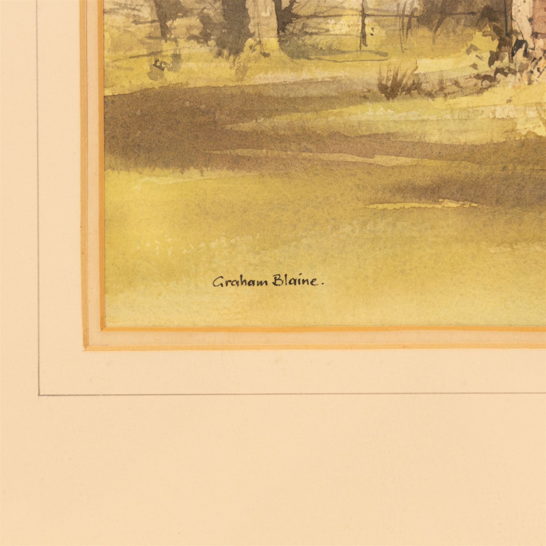 Graham Blaine (British 20th Century): 'Warwickshire Barn', watercolour signed, titled on label verso 24cm x 51cm 