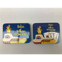 Special edition The Beatles Yellow Submarine playing cards, unopened with gilt edging in a metal tin, together with 1999 McFarlane Toys figures of Yellow Submarine John Lennon and Jeremy Hillary Boob, PH. D, tallest figure 19.5cm 