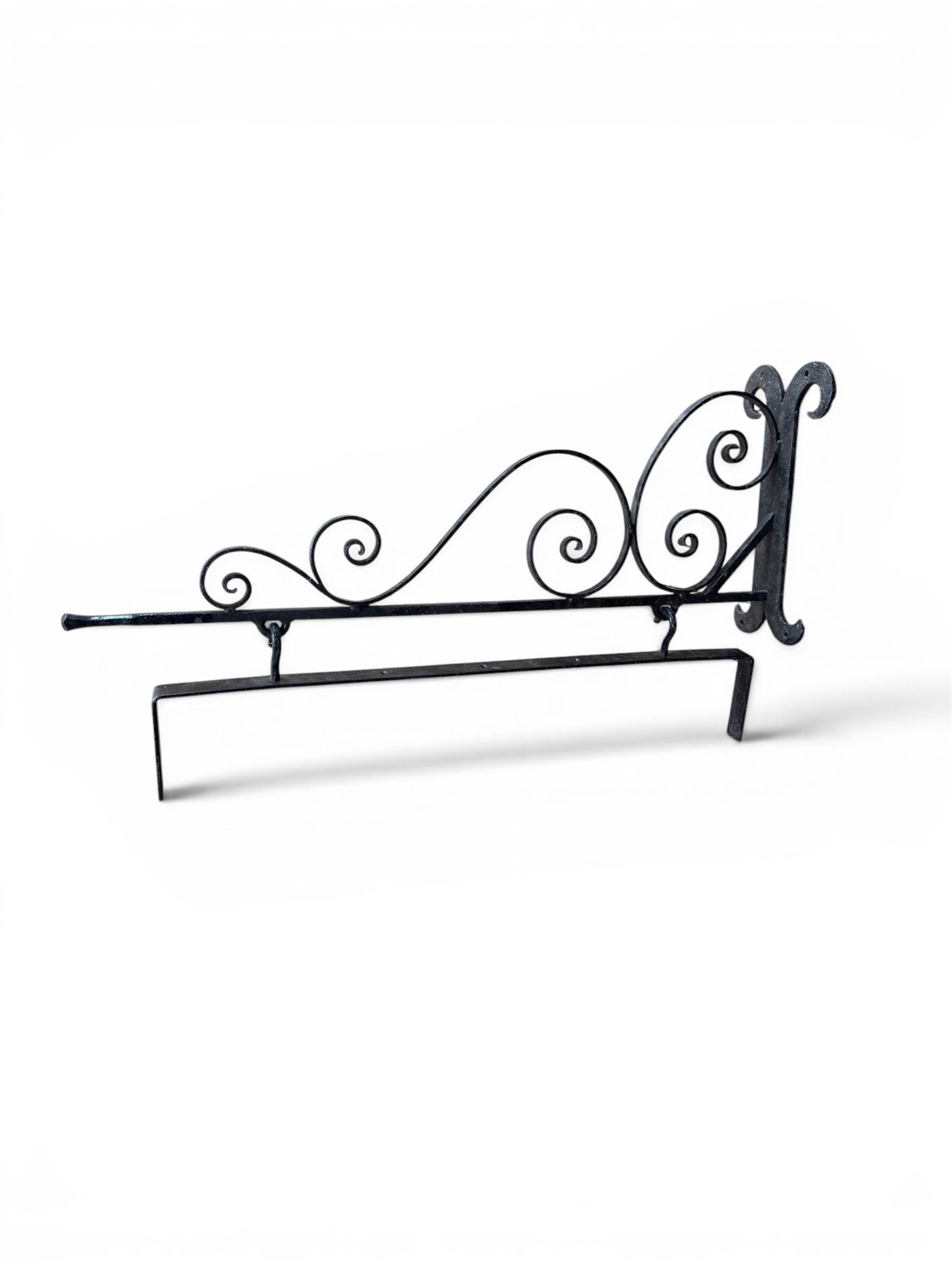 Blacksmith made wrought metal wall hanging sign bracket, scrollwork detail, including wall bracket and sign bracket