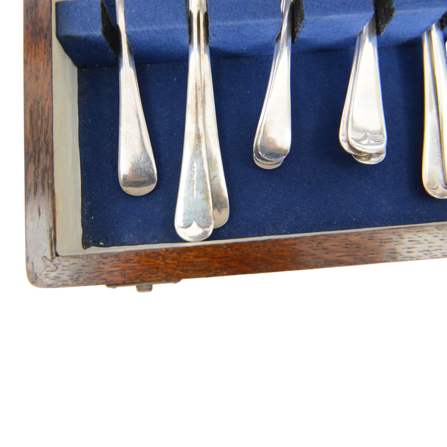 Cased silver plated canteen, tea knives and spoons