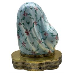 Madonna and Child painted porcelain bust, possibly Italian, on pierced brass base