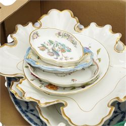 19th century Ironstone part dinner service, four Wedgwood leaf pattern plates, three 19th century coffee cans and other items