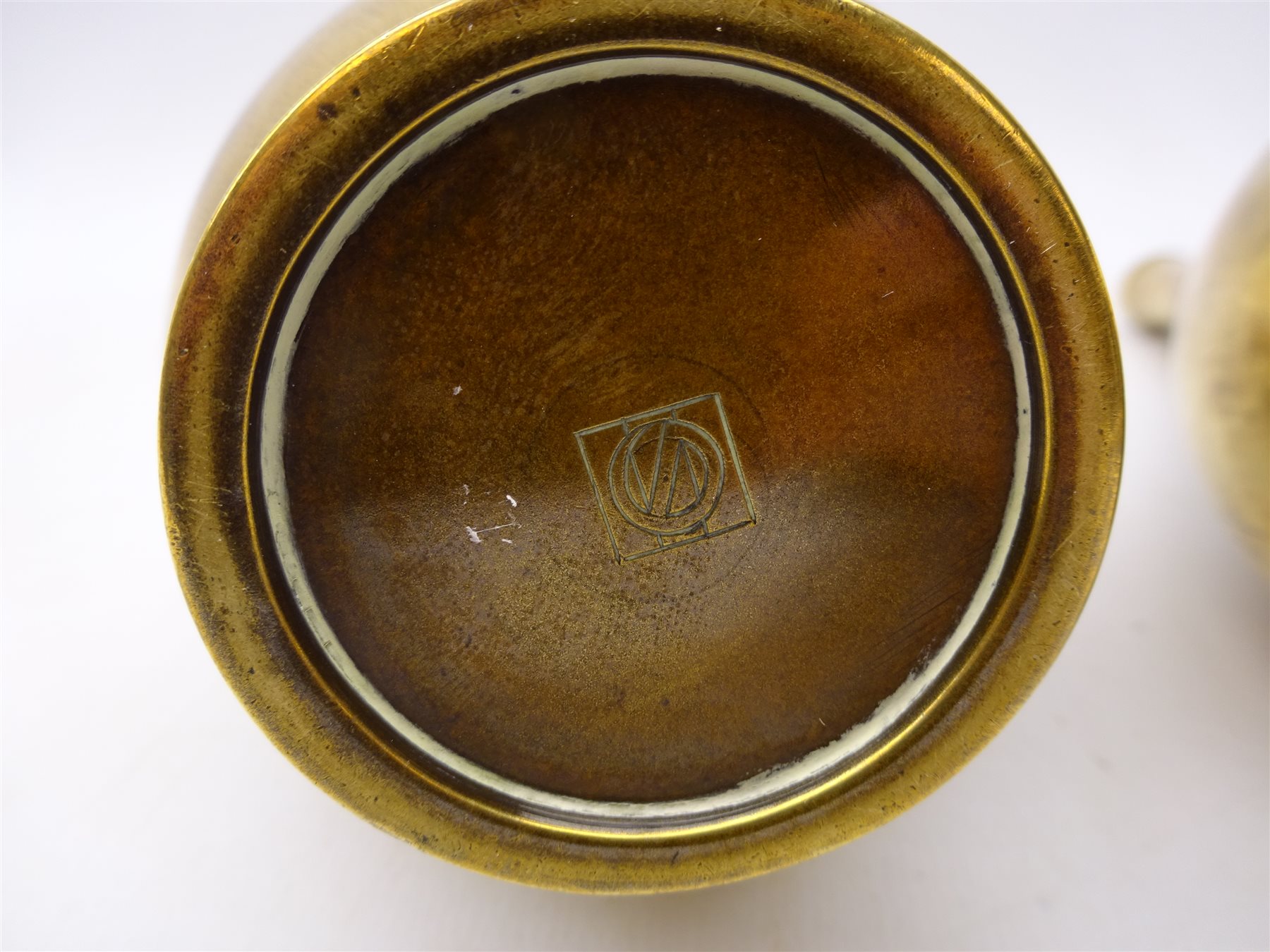 Pair Meiji period polished bronze vases, each bearing the mark of the