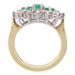 9ct gold emerald and diamond cluster ring, hallmarked, total diamond weight approx 0.20 carat, total emerald weight approx 0.70 carat