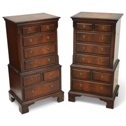 Pair of small Georgian design mahogany chest-on-chests, each with moulded rectangular top ...