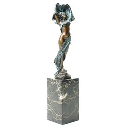 Art Nouveau style bronze figure of a dancing lady, signed Milo, on black marble base, H35cm
