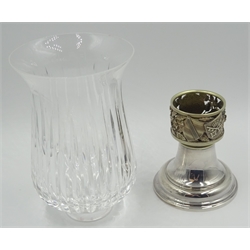  Commemorative silver and cut glass candlelamp by Hector Miller for Aurum London 1989, made by the order of the Dean and Chapter of York to commemorate the restoration of York Minster following the great fire, silver base approx 9.8oz, H25cm. Provenance Property of Bob Heath, Brandesburton Formerly of Ravenfield Hall Farm near Rotherham  
