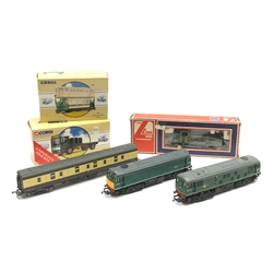 '00' gauge - Lima Class J50 0-6-0 locomotive No.8920, boxed; Lima passenger coach; Hornby Class 25 Diesel Bo-Bo locomotive No.D7596 and another No.D5123; and two boxed Corgi die-cast models (6)