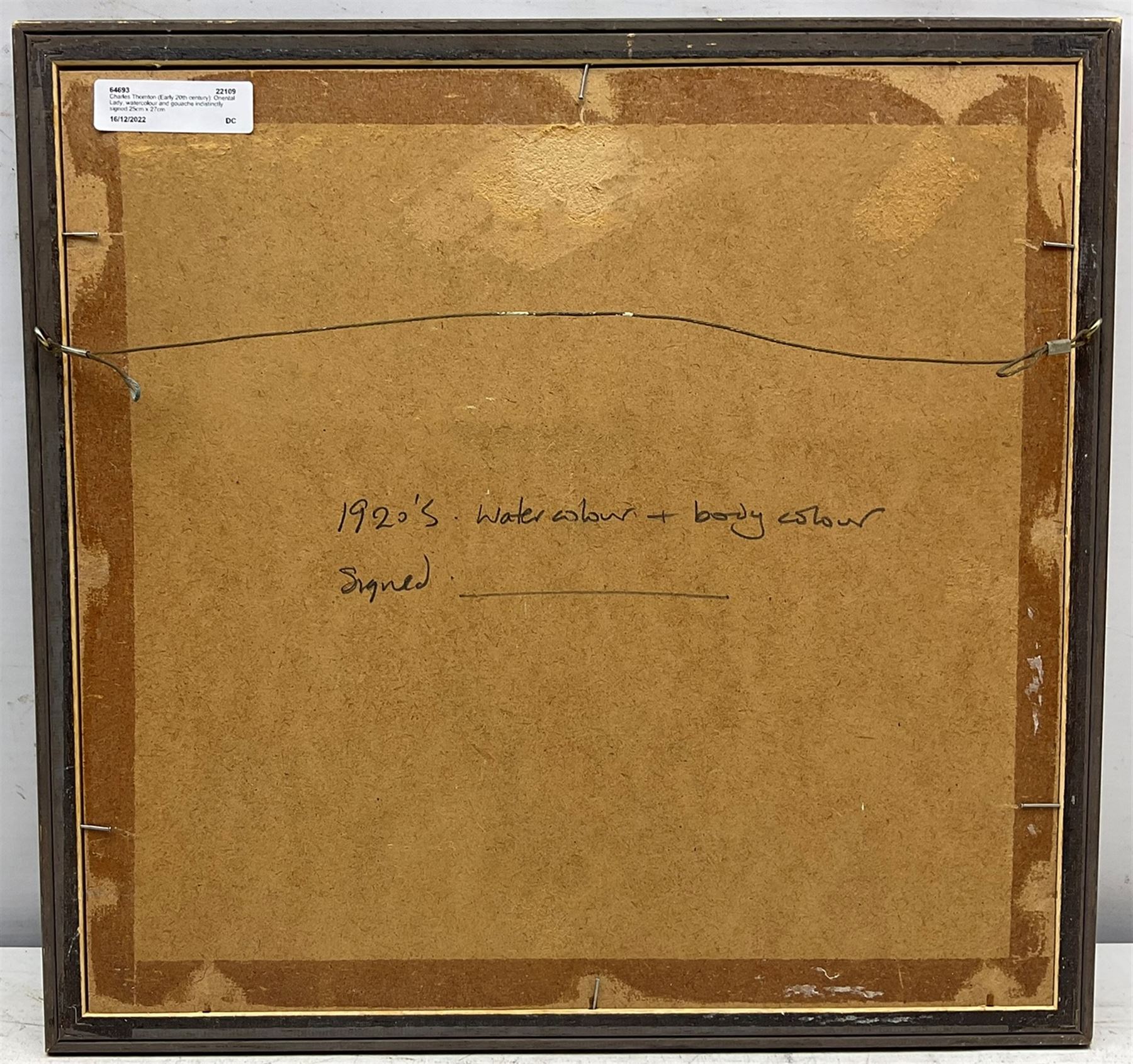 Charles Thornton (Early 20th century): Oriental Lady, watercolour and gouache over pencil indistinctly signed 25cm x 27cm