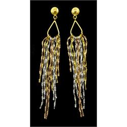 Pair of tri-coloured gold tassel stud earrings 