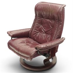 Ekornes - Stressless burgundy reclining and swivelling armchair