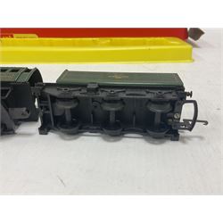 Hornby/Tri-Ang ‘00’ gauge - nine locomotives to include Britannia Class ‘Britannia’ 4-6-2 no.70000 in BR green; Class M7 4-4-0 Tank no.30027 in BR black; Princess Class ‘Princess Victoria’ 4-6-2 no.46205 in BR black; in original boxes; further loose models Princess Class ‘Princess Elizabeth’ 4-6-2 no.46201 in BR green; Class 3F 0-6-0 tank no.7606 in LMS crimson; TR double ended diesel locomotive; three further tank locomotives and one loose tender (10) 