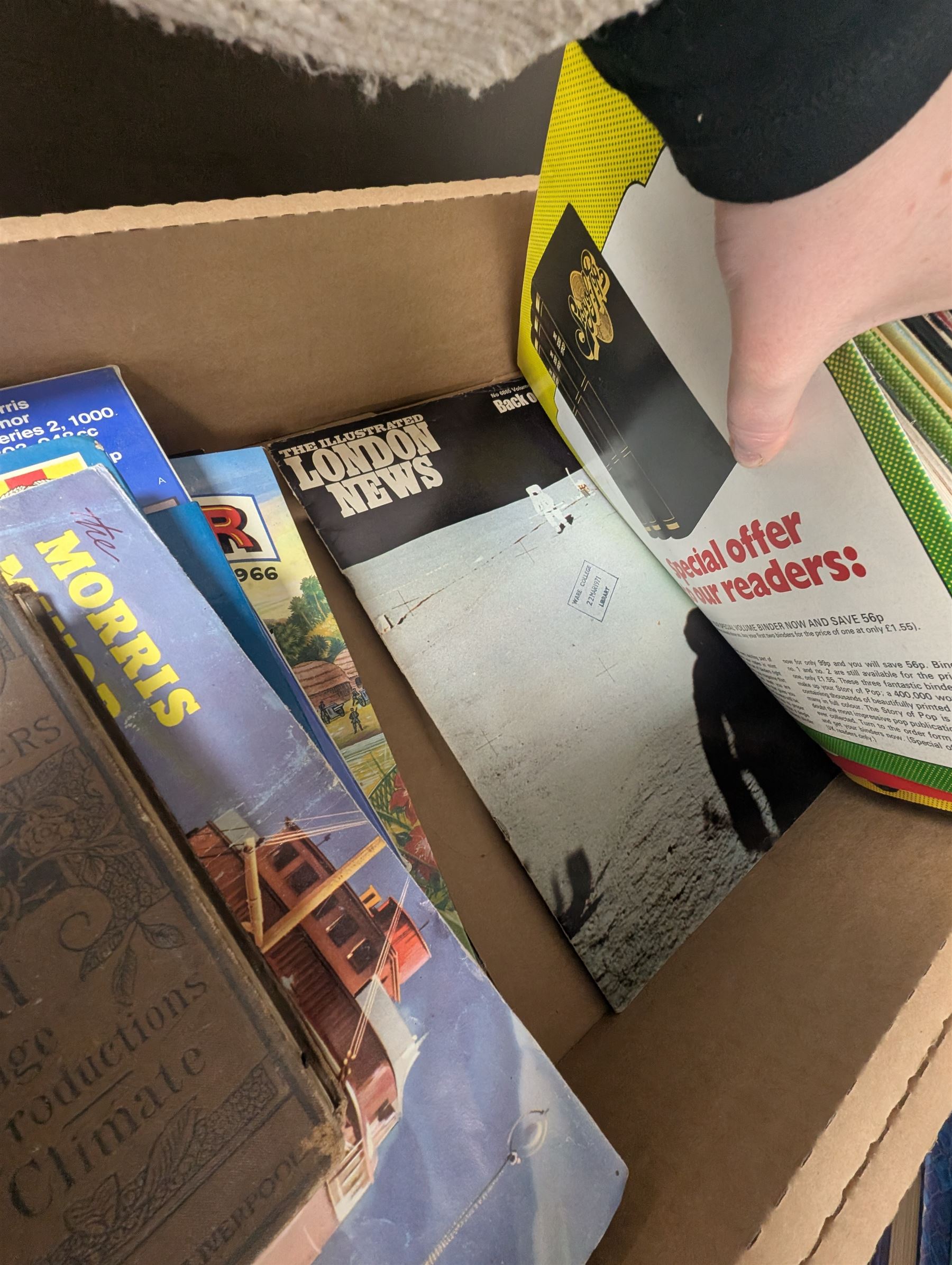 Books and magazines, including Radio One The Story of Pop, London Illustrated News Back to the Moon edition, Morris Minor reference books, etc 