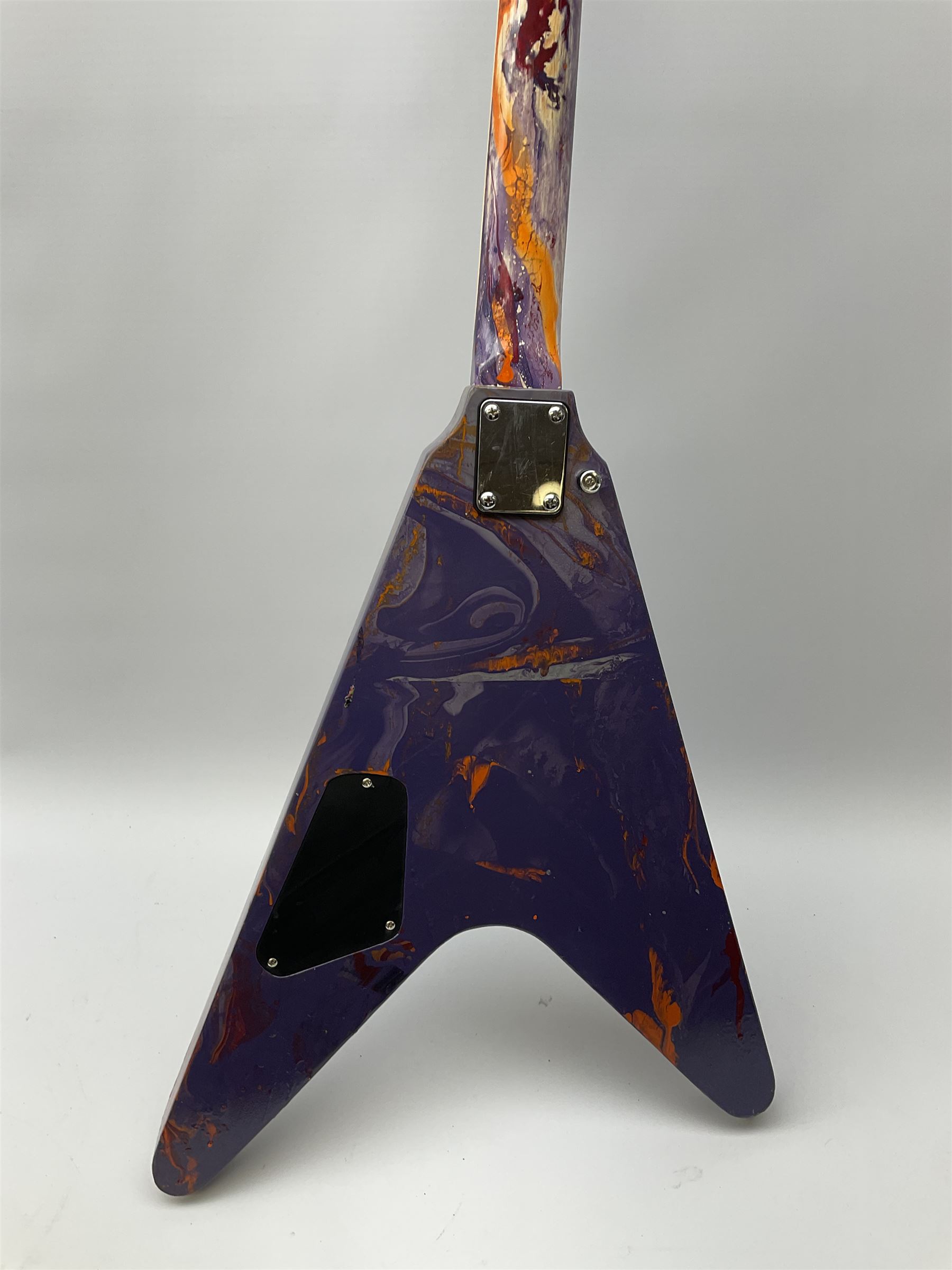 Swirl Guitars 'Flying-V' electric guitar no.109-2020UK with psychedelic purple painted finish L110cm
