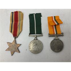QEII General Service Medal awarded to 23504634 CFN. R.G. Beech REME; Pakistan Independence Medal awarded to Nadir Khan F.C.330; India Independence 50th anniversary medal; and a quantity of WW2 and later medals including Territorial Efficiency Medal awarded to 6196646 Gnr. J.G. Oatway R.A. (13)