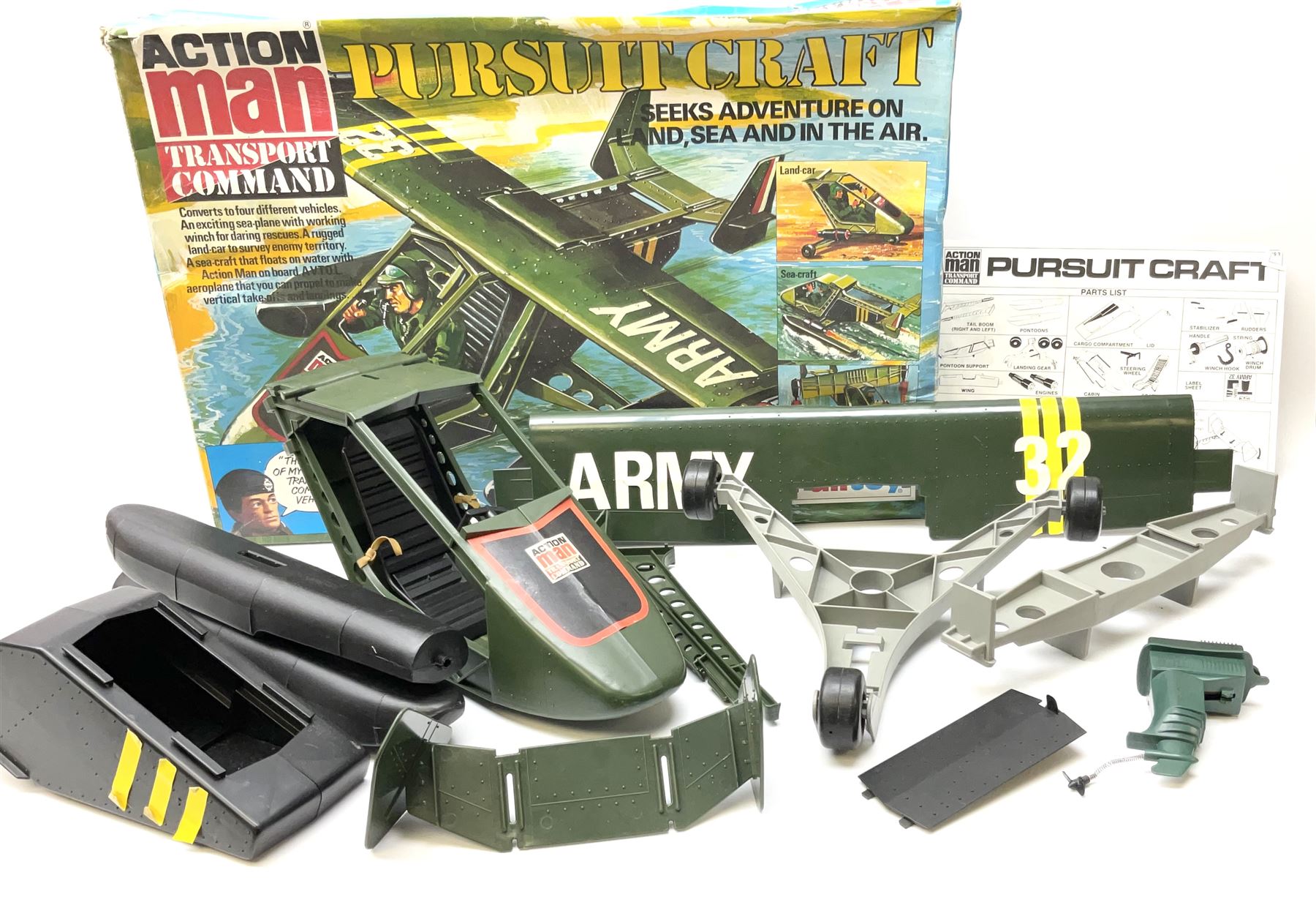 Palitoy Action Man - boxed Pursuit Craft and another unboxed part craft; together with a boxed Training Tower and another unboxed part tower