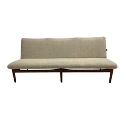 Finn Juhl for France & Son - 'Japan' mid-20th century teak three seat sofa upholstered in beige fabric 