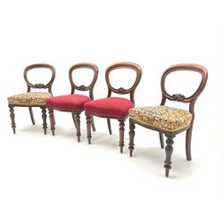 Four Victorian mahogany ballon back dining chair, upholstered seat, turned supports