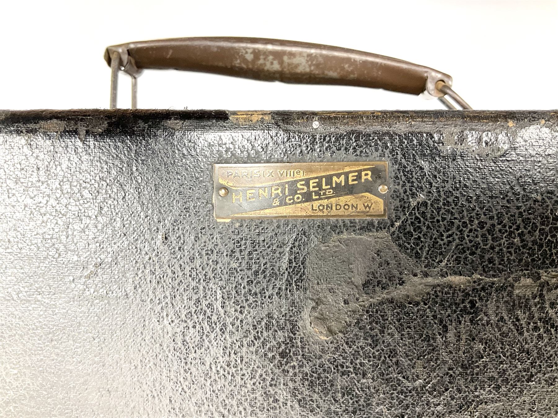 Brass tenor saxophone by Adolphe SAX, 84 Rue Myrha, Paris,  No.938 serial number 12097, H75cm excluding crook; in hard carrying case bearing plaque for Henri Selmer