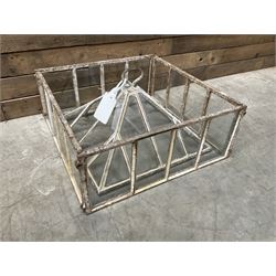 Victorian painted iron framed square garden cloche lantern, with associated sides (larger than the top piece), no fittings