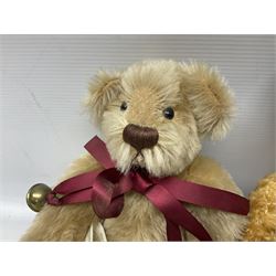 Dean's Rag Book limited edition teddy bear 'Bell Bear' No.221/1500 H32cm; Chad Valley Chiltern Hygenic teddy bear seated holding a honey pot; 1960s plush covered 'Sooty' teddy bear; and another smaller plush covered teddy bear (4)