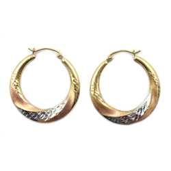  Pair 9ct tri-colour gold hoop earrings stamped 9kt  