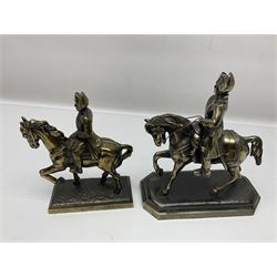 Two figures of Napoleon on horseback, one example standing on octagonal bases marked 'G R France' indistinctly signed, the other on a rectangular base, H19cm 
