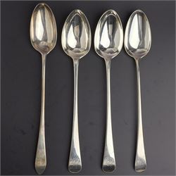 Pair of George III silver Old English pattern basting spoons engraved with a monogram Lond...