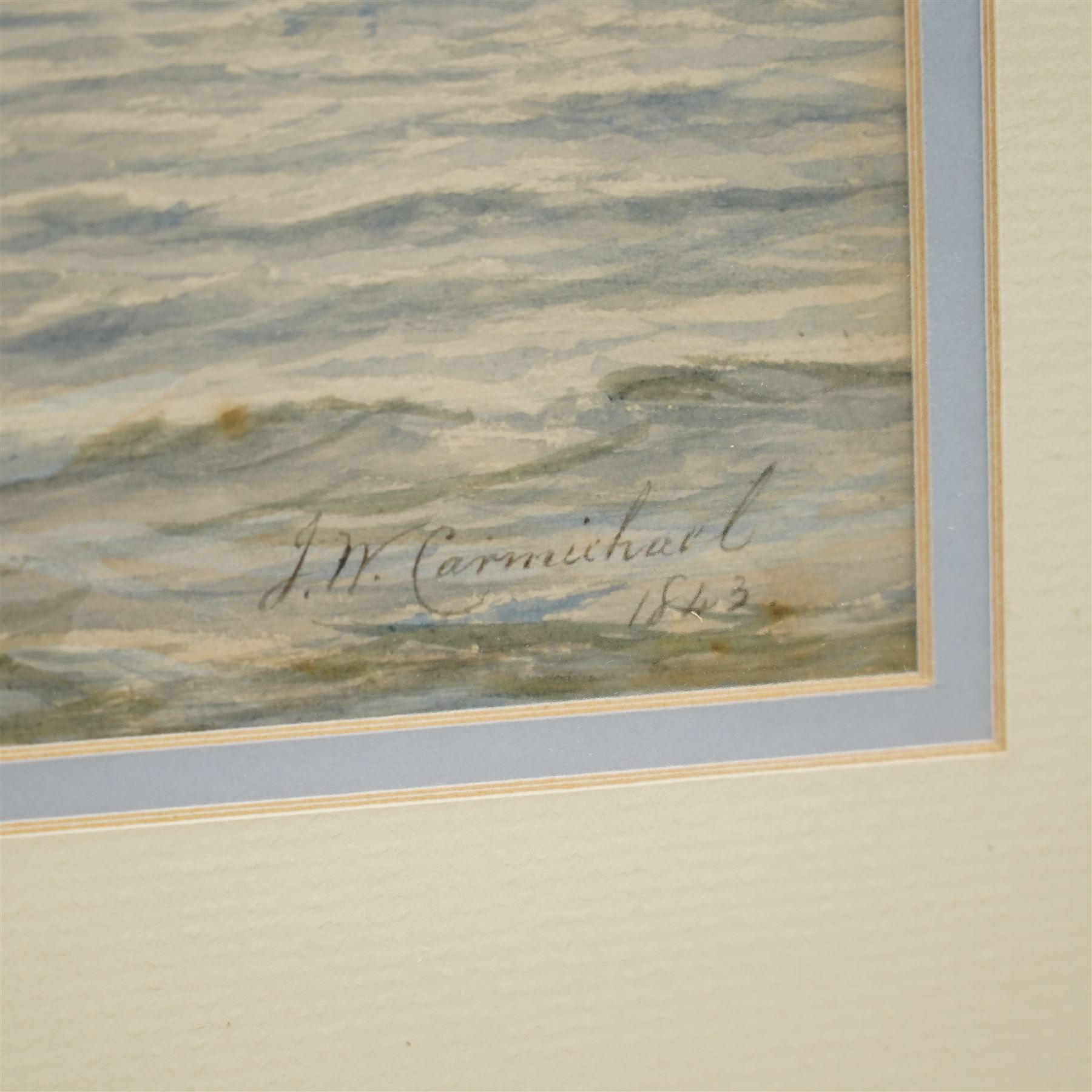 John Wilson Carmichael (British 1799-1868): Busy Shipping Lane, watercolour signed and dated 1842, 17cm x 33cm