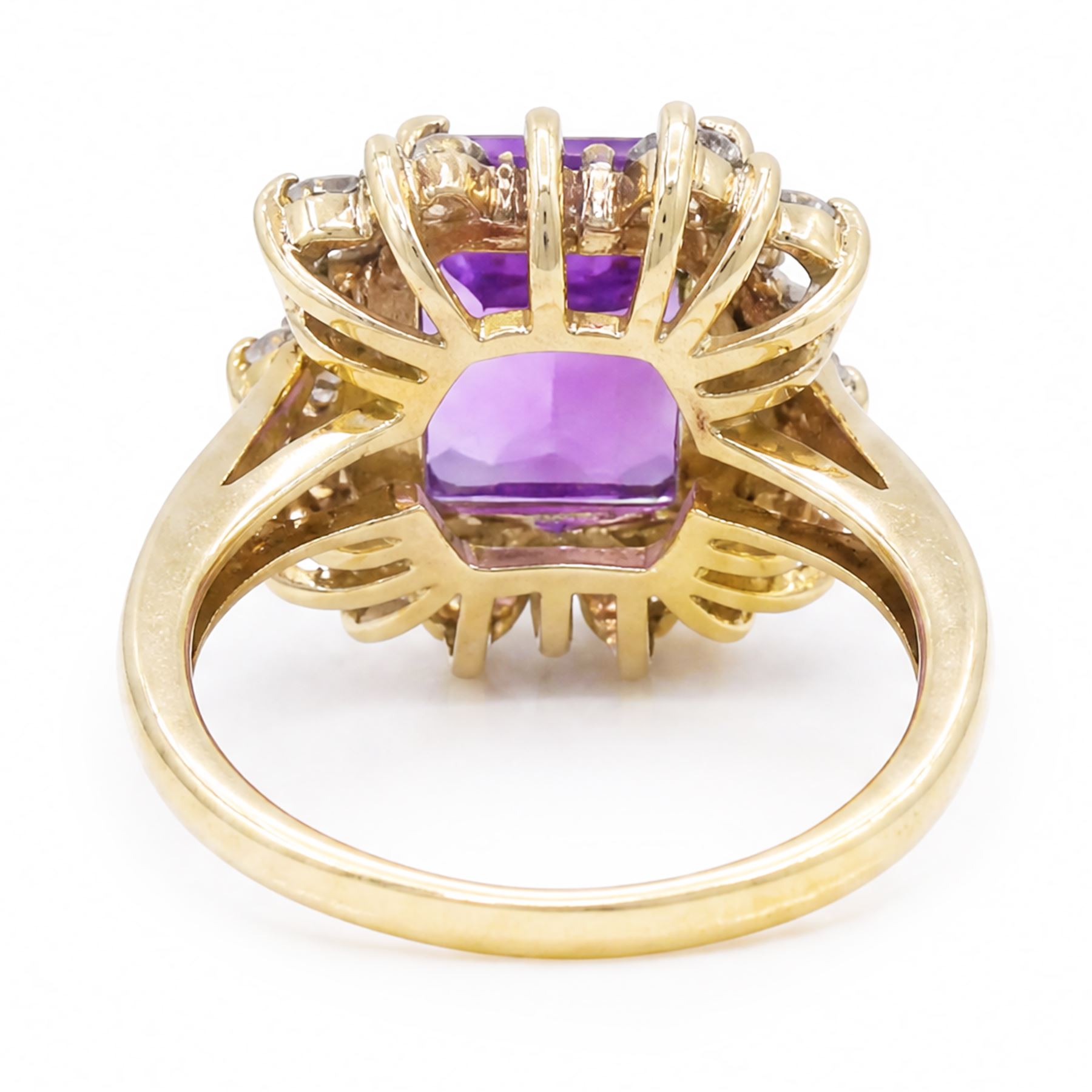 9ct gold amethyst and cubic zirconia cluster ring, hallmarked