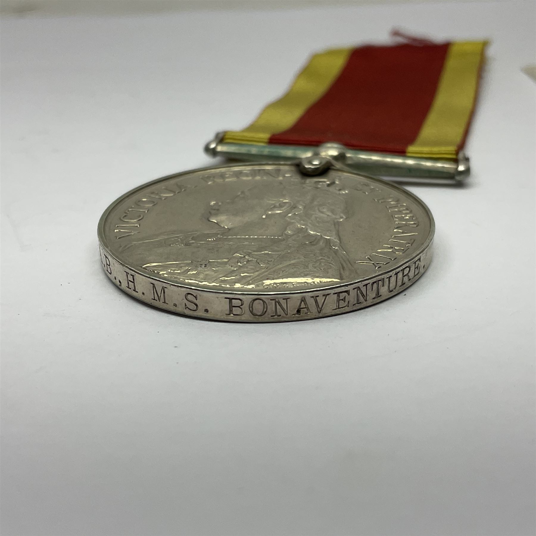 Victoria China War Medal 1900 awarded to J.T. Tosh A.B. H.M.S. Bonaventure; with ribbon