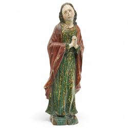 18th century polychrome carved devotional figure, probably Mary Magdalene from a Calvary g...