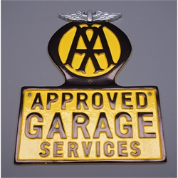  Replica aluminium 'AA Approved Garage Services' sign in yellow and black H29cm  
