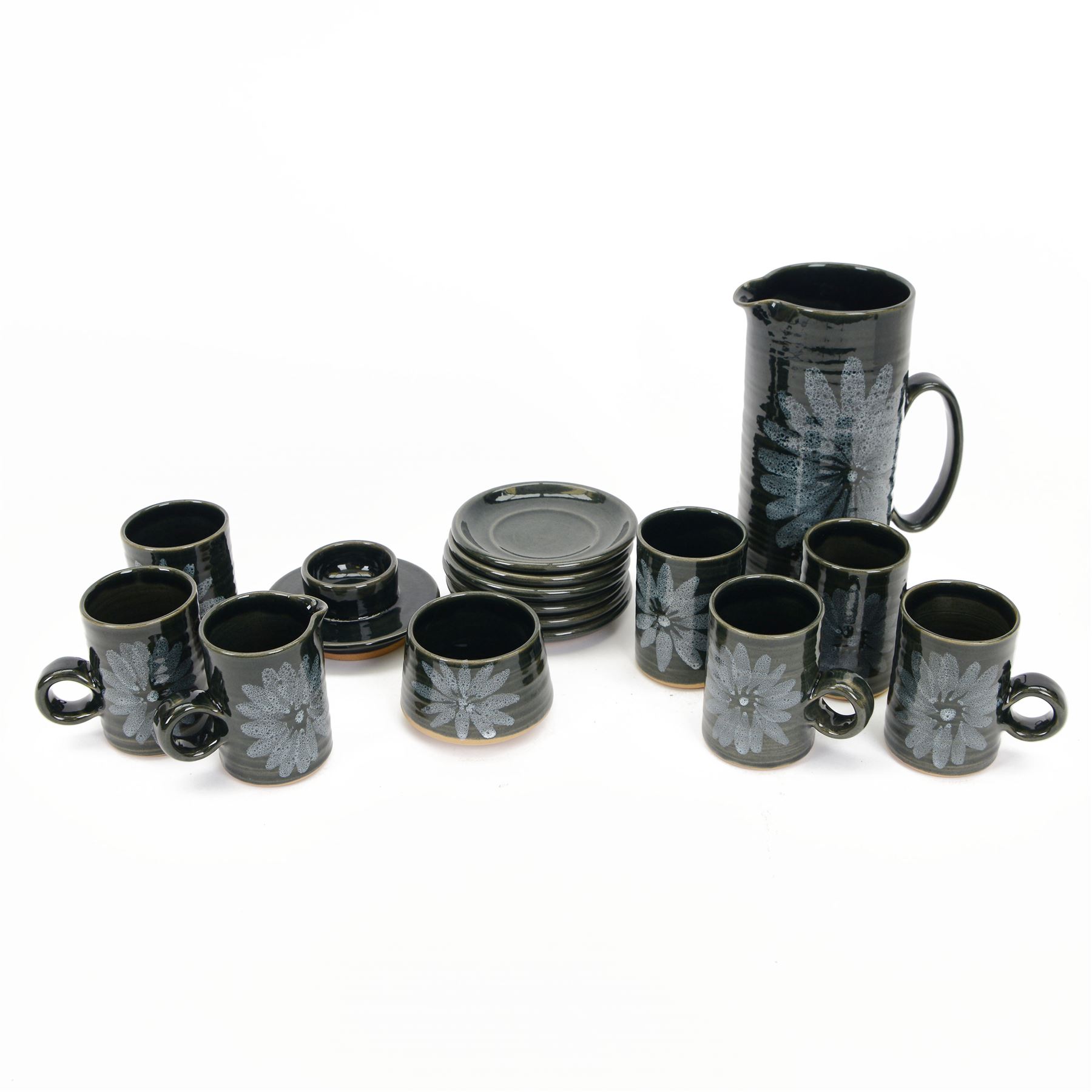 Michael C. & Elizabeth Skipworth for Lotus Pottery, Old Stoke Farm, Stoke Gabriel stoneware coffee service for six 