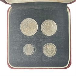 Queen Victoria 1896 maundy coin set, housed in a modern 'Maundy Money' case