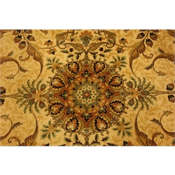  Large rug carpet, decorated with scrolling foliage and flower head motifs, central rosette medallion, 390cm x 300cm    