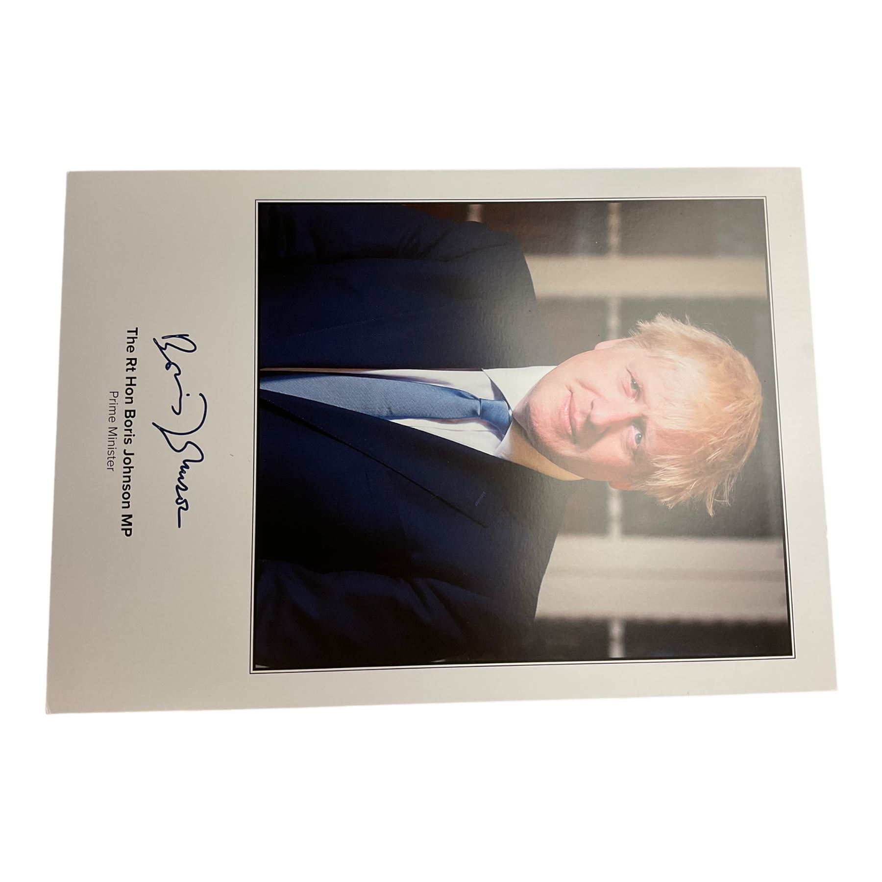 Five signed photographs of ex British prime ministers, comprising Boris Johnson, Tony Blair, Theresa May, Gordon Brown and David Cameron   