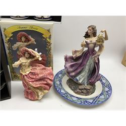 Franklin Mint figure Catherine from Wuthering Heights H29cm, together with a Leonardo figure Summer Breeze H21cm, with original box, a set of four japanese bowls, etc.    