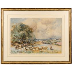 Owen Bowen (Staithes Group 1873-1967): Sheep Grazing, watercolour heightened in white signed and dated 1902, 37.5cm x 54cm 
Provenance: private collection, purchased David Duggleby Ltd 23rd March 2018 Lot 189