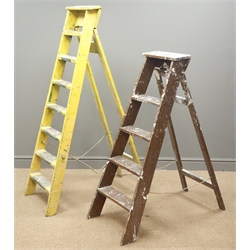  Two pairs of vintage painted step ladders, H115cm & H143cm  