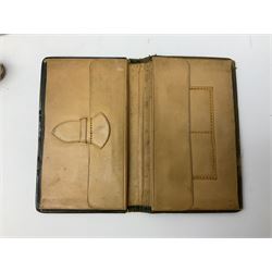 Edwardian silver mounted purse, with circular panel engraved with initials, and hammered finish, hallmarked William Comyns & Sons, London 1903, H14cm, together with three dressing table glass jars with hallmarked silver covers, and a hallmarked silver mounted buffer 