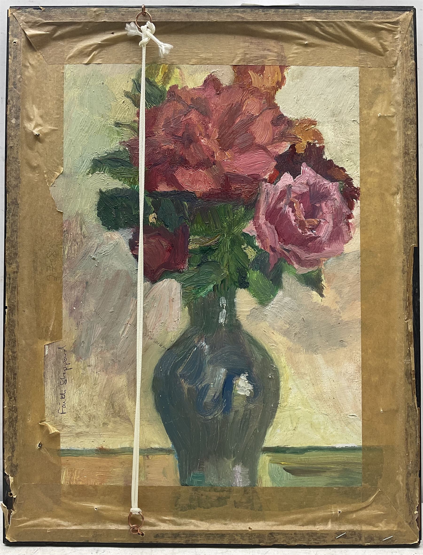 Faith Tresidder Sheppard (British 1920-2008): Still Life of Teapot and Fruit, oil on board inscribed with secondary still life verso 34cm x 45cm