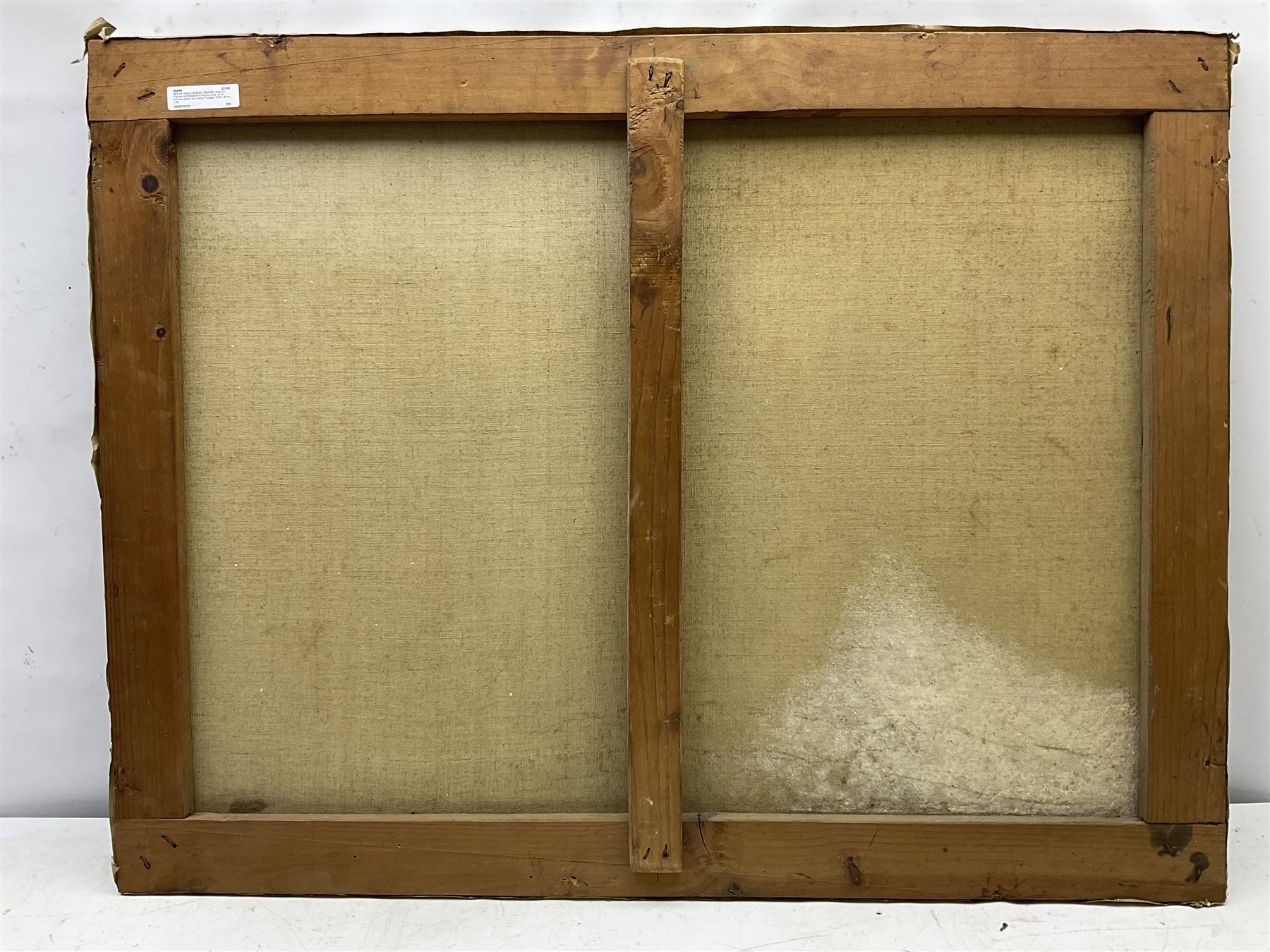 Manuel Tejero (Spanish 19th/20th century): Figures and Boats in a Rocky Cove, oil on canvas signed and dated 'Pasajes 1935', 65cm x 85cm (unframed)