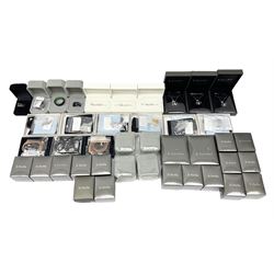Silver jewellery including sixteen pairs of earrings and ten necklaces, all stamped 925 and a collection of costume jewellery including tungsten rings, all boxed 