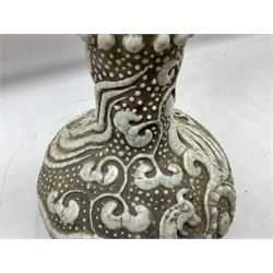 Early 20th century Chinese crackle glaze vase of baluster form applied decoration in white with dragon and foliate detail, H26cm